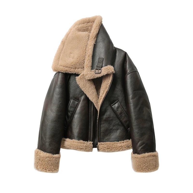 2025 Autumn winter new women's thickened warm double-sided short jacket Women's brown coat
