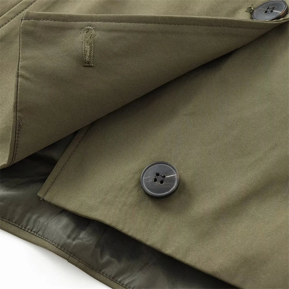 Autumn new European and American style hooded long sleeved lapel jacket single breasted trench coat short jacket