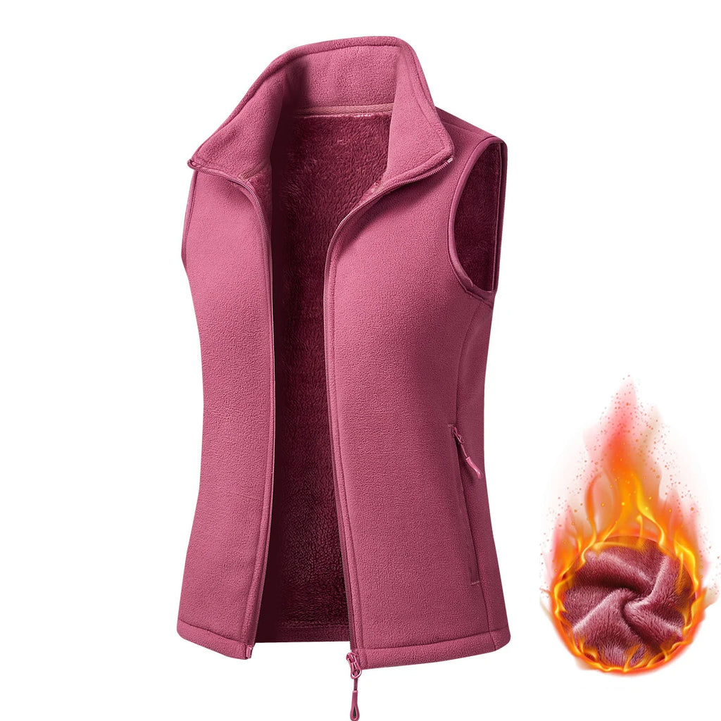 Autumn Winter Polar Fleece Vest Women's Windproof Outdoor Warm Sleeveless  Coat 2025 Plush Stand Collar Casual Waistcoat