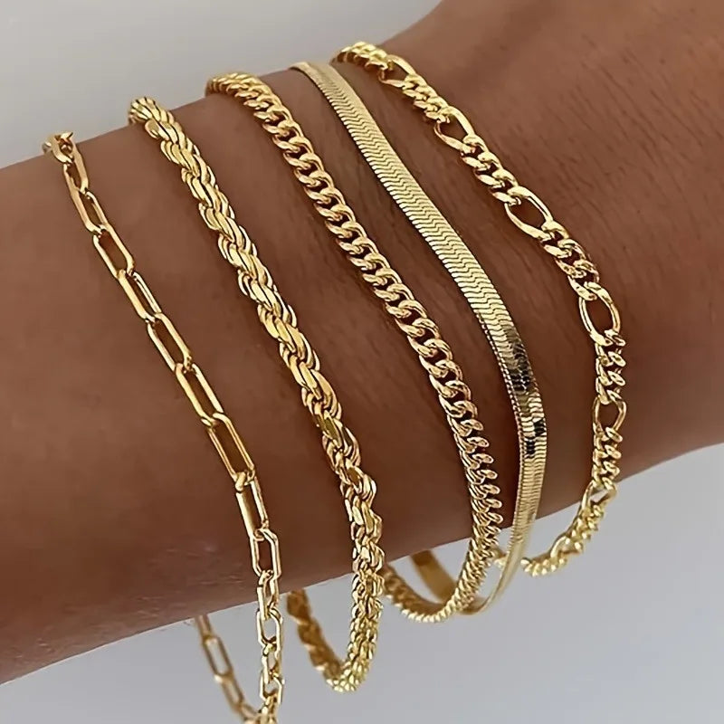 Vintage Punk Style Women's Bracelet Set Silver Bracelet Plated Gold bracelet Cuban & Paper Clip Chains Fashion Accessories
