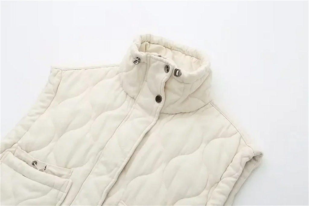 New women's versatile sleeveless stand up collar pocket decoration vest cotton vest loose shoulder jacket