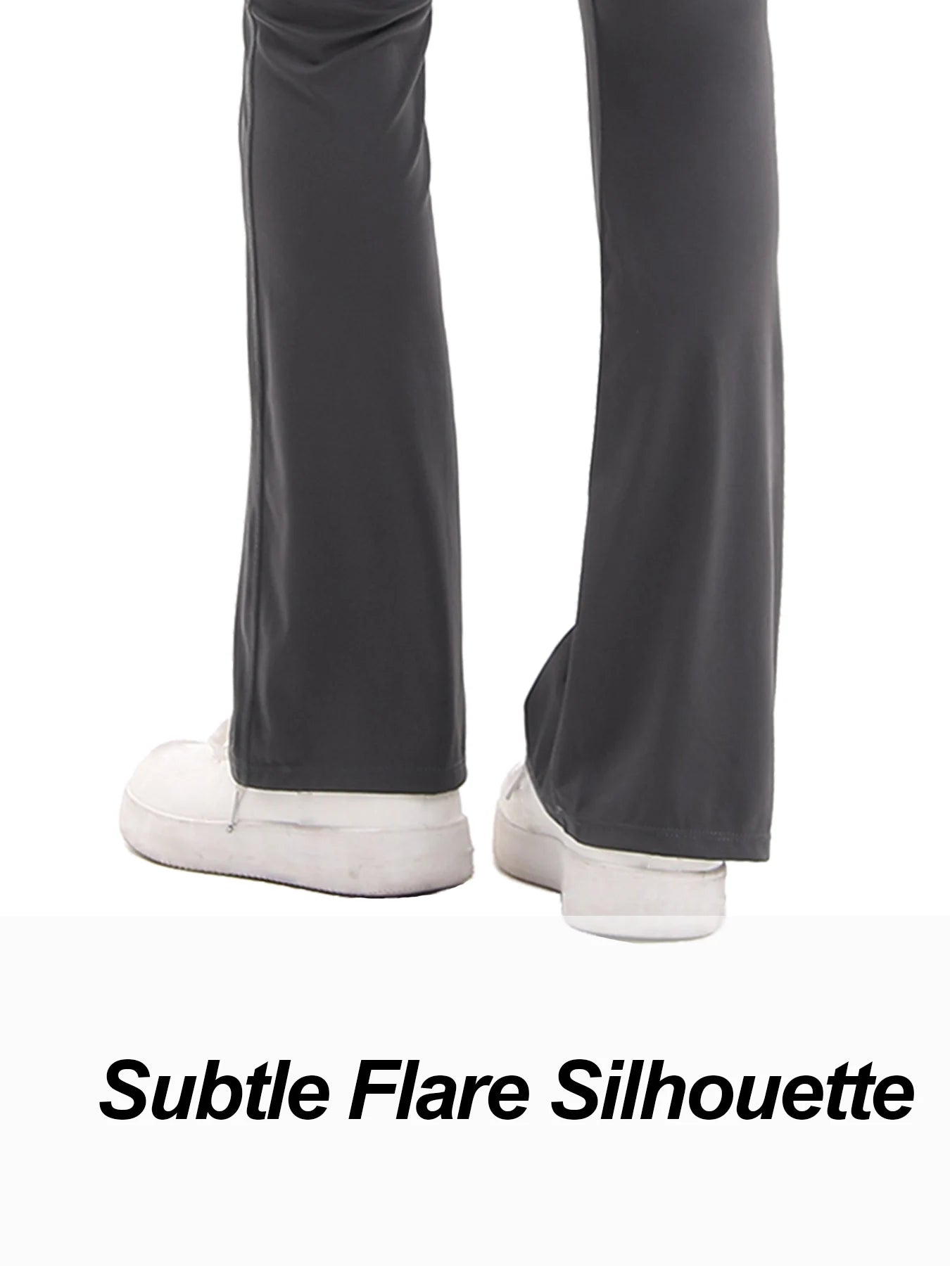 2-Piece Frill Yoga Set Women High Waist Tummy Control Flared Pants Long Sleeve Top Activewear Gym Running Classic Dark Grey