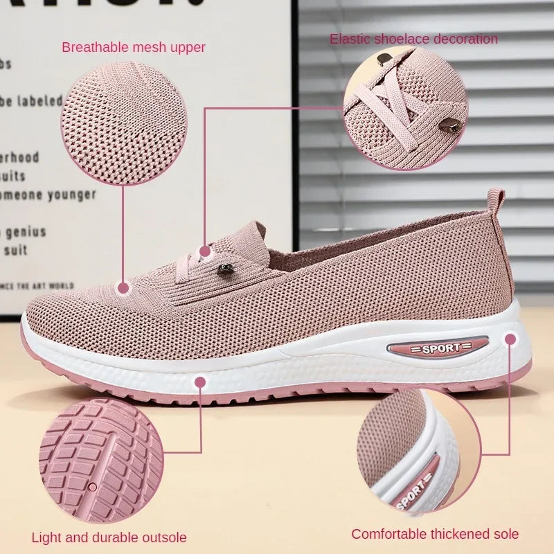 2025 Women's Casual Shoes Fashion Breathable Walking Flat Bottom Sports Shoes Women's Fitness Large Pink Women's Shoes 36-43