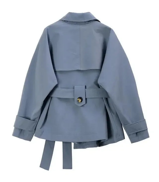 2025 Spring/Autumn Loose Oversize Woman Trench Coat New Short Jacket Double Breasted Female Trench Coat Belt Solid Overwear