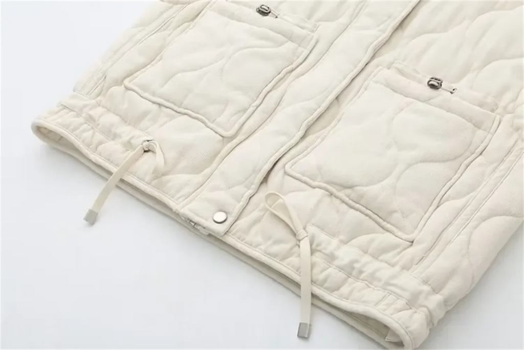 New women's versatile sleeveless stand up collar pocket decoration vest cotton vest loose shoulder jacket