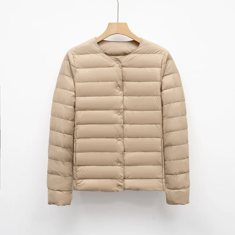 Women Liner Duck Down Jacket O-neck Variable V-neck 2025 New Female Winter Keep Warm Collarless Ultralight Quilted Puffer Coat