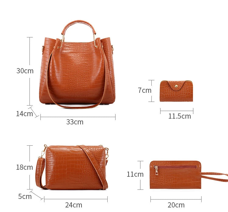Women's Handbag 4-piece Set Women's Shoulder Bag Fashion Purse Vintage Leather Bag Large Capacity Handbag Inclined Shoulder Bag