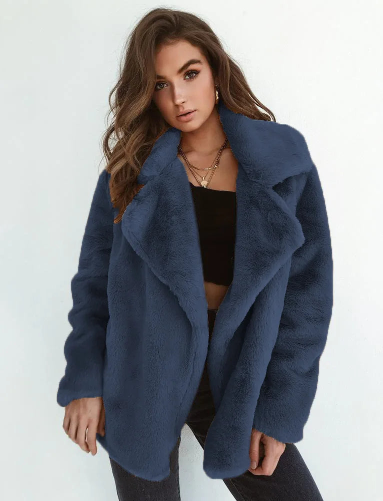 New Women Faux Fur Elegant Brown Shaggy Coats Autumn Winter Warm Plush Teddy Coat Streetwear Female White Furry Fluffy Jacket