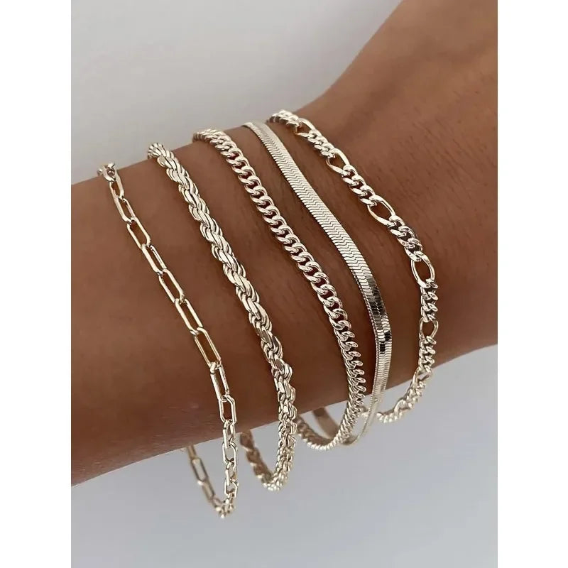Vintage Punk Style Women's Bracelet Set Silver Bracelet Plated Gold bracelet Cuban & Paper Clip Chains Fashion Accessories