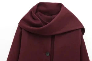 ZERAINS 2025 Autumn/Winter New Product Women's Wear High Grade Wool Blended Scarf Round Neck Long Sleeve Coat Coat