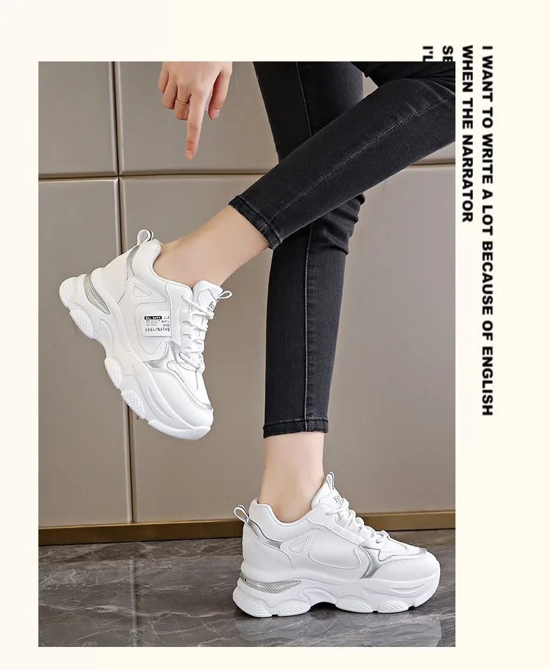 Women Thick Bottom Ultra-light Sneakers New Spring Autumn White Sports Shoes Casual Woman Comfort Breathable Running Shoes
