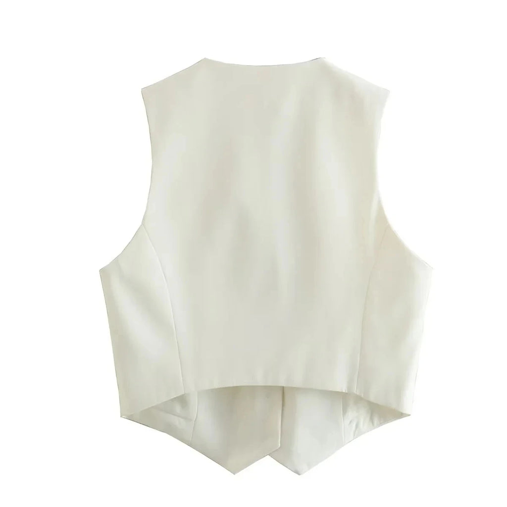 HH Fashion Women Vest Sleeveless Vests for Women Chic V-Neck Single-Breasted Ladies Elegant White Waistcoat Tops