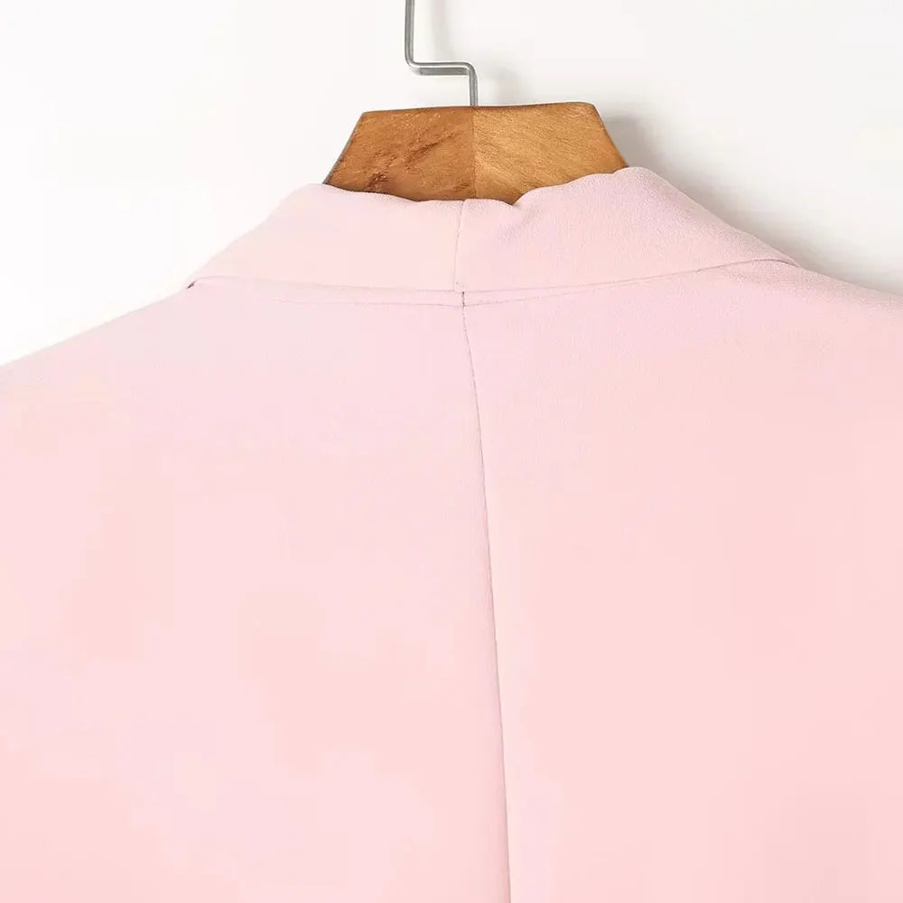 Women Fashion Office Wear Open Blazer Coat Vintage Long Pleated Sleeves Flap Pockets Female Outerwear Chic Tops