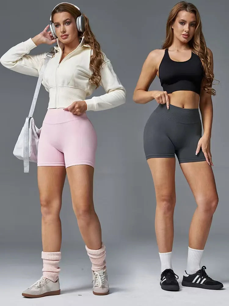 NCLAGEN Impact Shorts 4.5" Women Fitness Sports Biker Shorts Low Ribbed Band Gym Workout Scrunch Butt Yoga Seamless Leggings