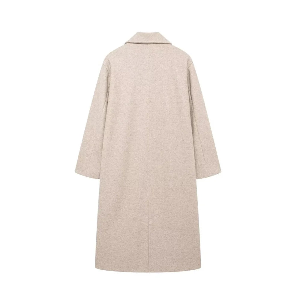 Autumn new European and American style double breasted lapel long sleeved  soft loose coat jacket