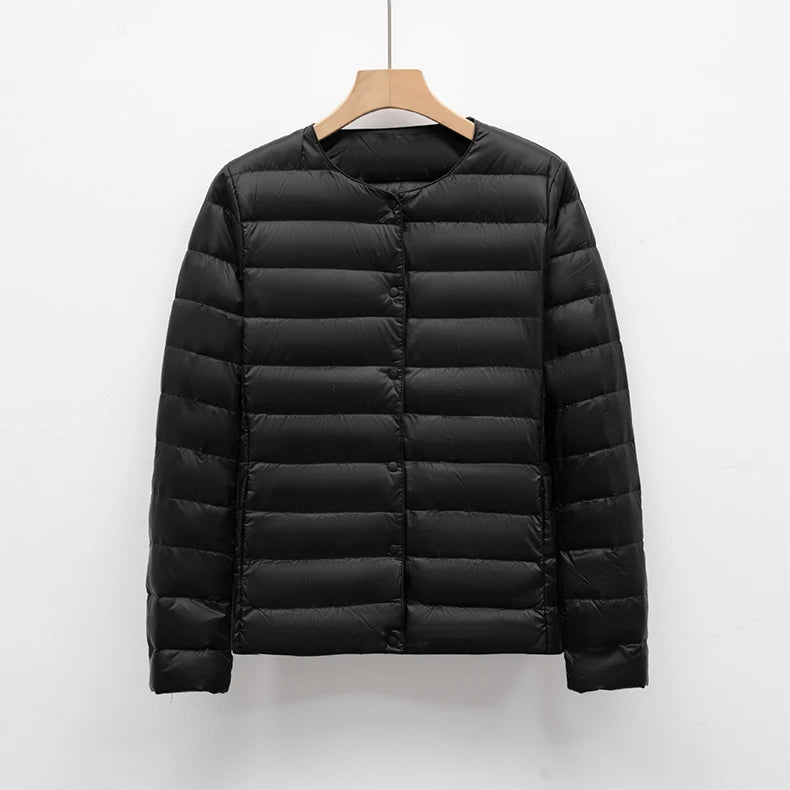 Women Liner Duck Down Jacket O-neck Variable V-neck 2025 New Female Winter Keep Warm Collarless Ultralight Quilted Puffer Coat