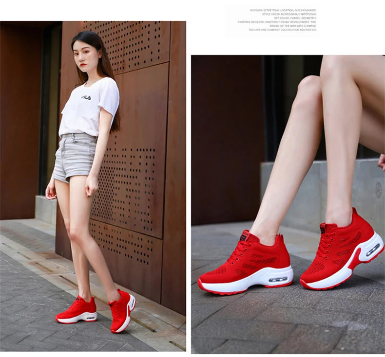 Women's Platform Mesh Breathable Sneakers Womens Spring New Casual Wedge Basket Shoes Tennis Female Thick Woman Summer Trainers