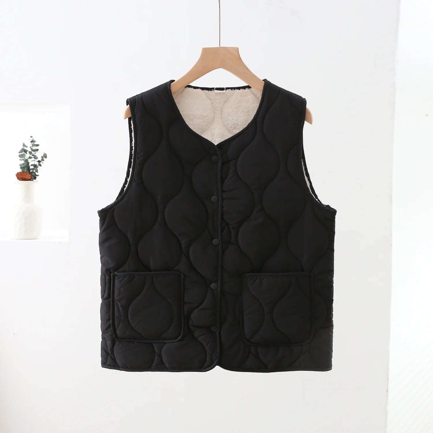 Women's Thickened Warm Vest 2025 Winter New Style Home Wear Outerwear Fleece Lined Non-Bulky V-Neck Casual Style Polyester Fiber