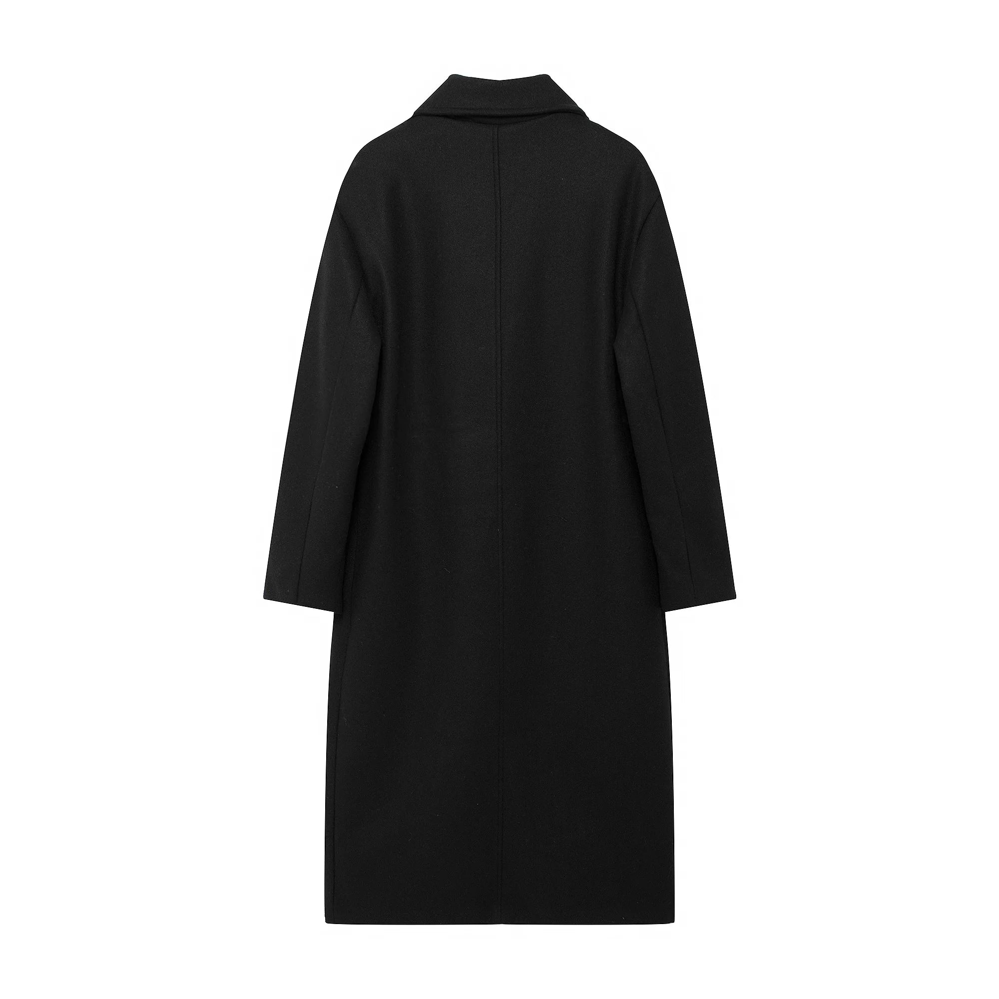 TRAFZA Women Winter Casual Wool Blend Notched Lapel Collar Coat Chic Double-breasted Trench Coats Oversized Female Long Jackets