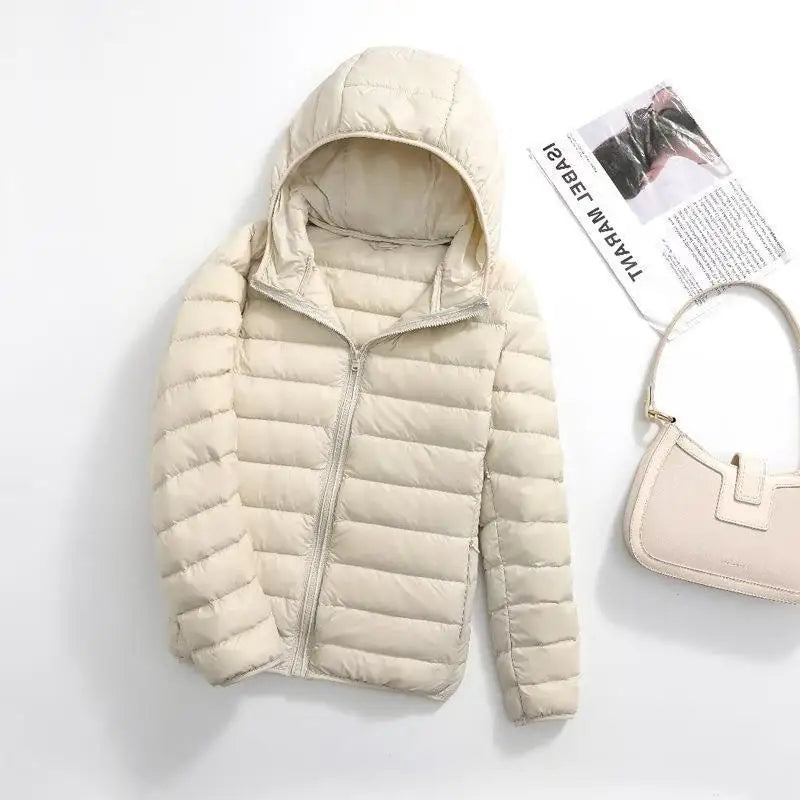 Plus Size 2025 Autumn and Winter New Women Lightweight Puffer Jacket Female Hooded Slim-fit White Duck Down Warm Short Coats