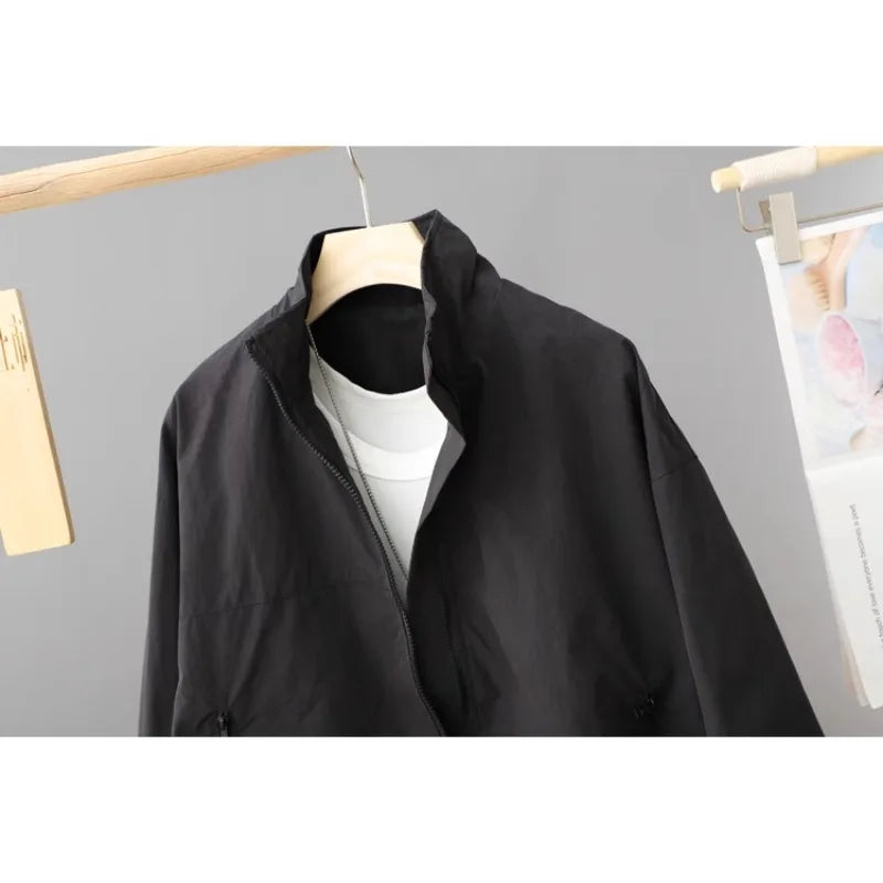 Women's New Autumn Zippered Loose Workwear Windbreaker Short Coat Women's Casual Long-sleeved Tops