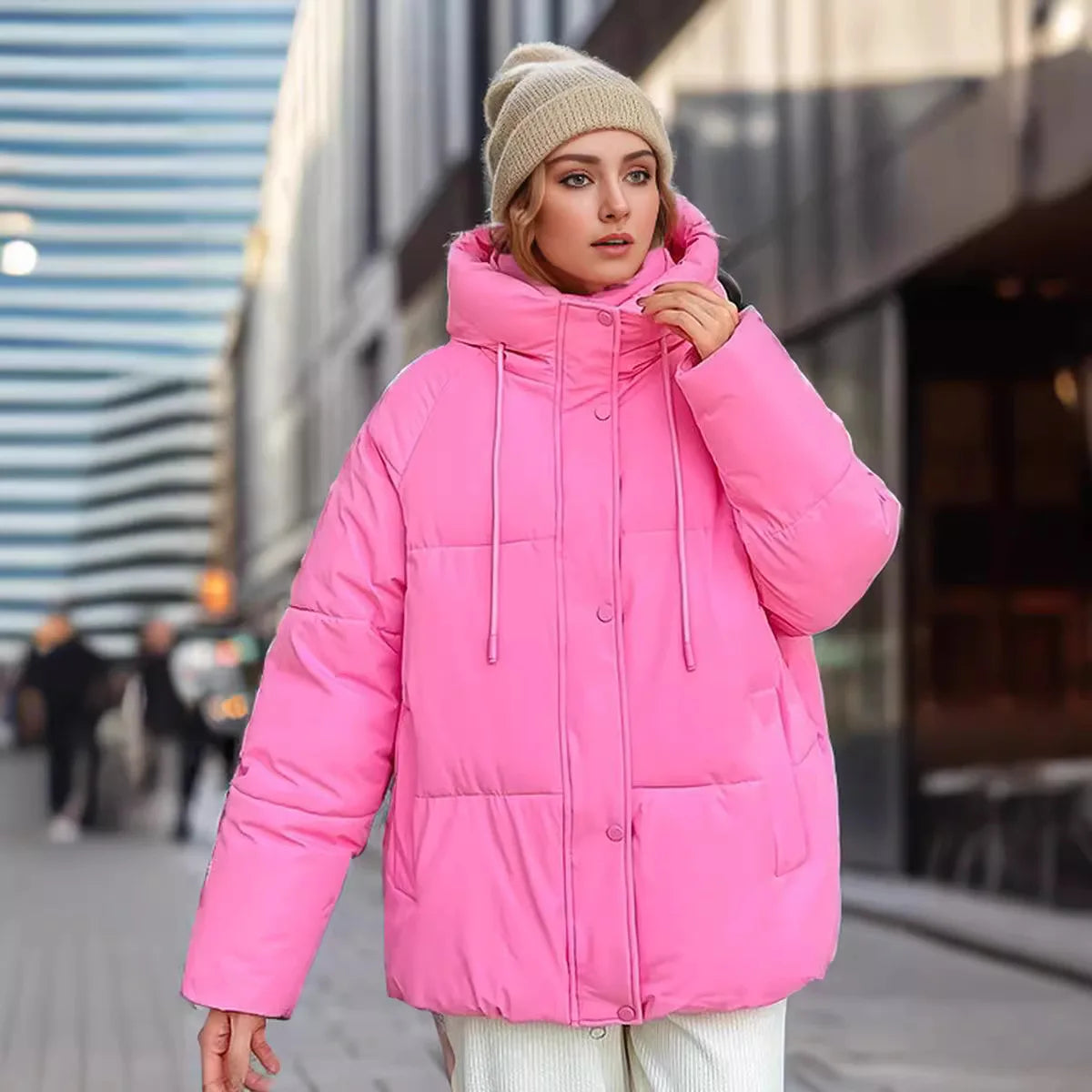 Best Selling Female's Padded Coat Winter Solid Color Hooded Women's Puffer Coat Versatile Thickened Quilted Jacket For Lady