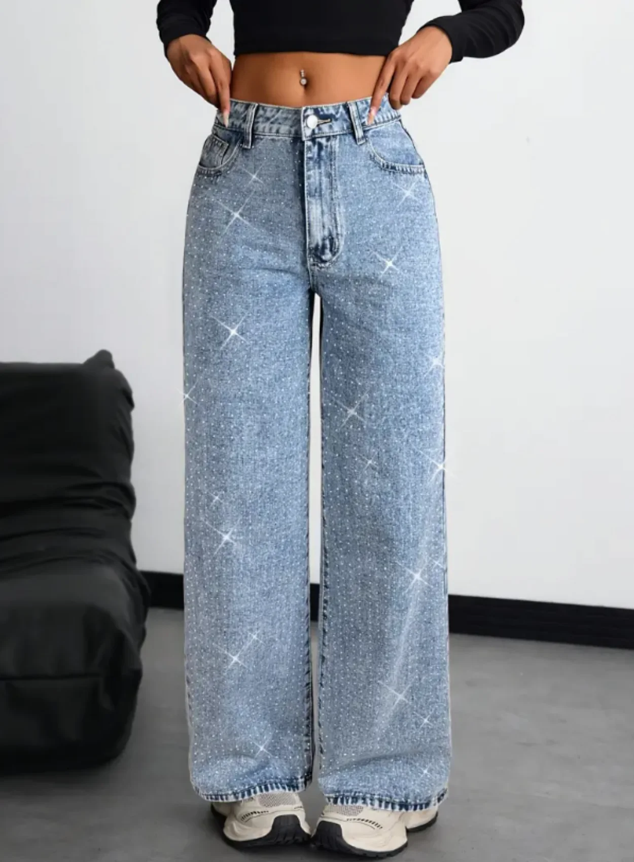 American-style high street retro full-diamond wide-leg jeans for women  new 2025 autumn style versatile and slimming great for a