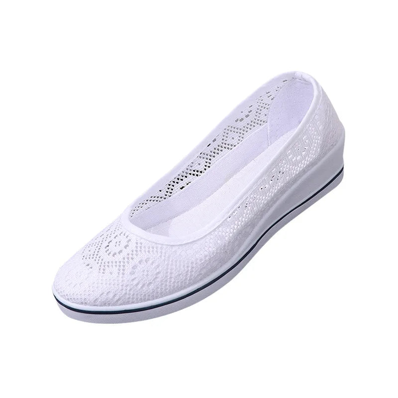 White Lace Hollow Breathable Little White Shoes Flat Mid Wedge Heel Women's Summer Beauty Shoes Size 34-41 White Sneakers Women