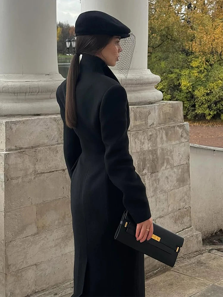 Faux Fur Parka Women Shoulder Pad Slim Waist Long Sleeves One Button Coats Female 2025 Winter Warm Solid Casual Outwears Lady