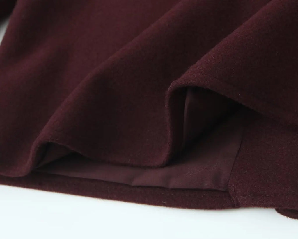 Women's Retro Wine Red Cropped Jacket Stand Collar Long Sleeve Buttoned Epaulettes Patch Pocket Coat Fall Winter New Jacket