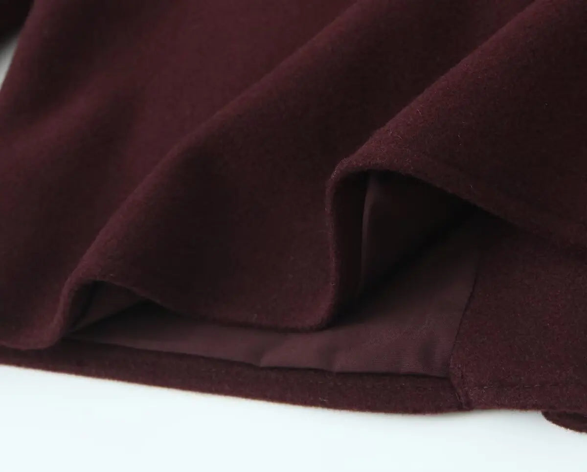 Women's Retro Wine Red Cropped Jacket Stand Collar Long Sleeve Buttoned Epaulettes Patch Pocket Coat Fall Winter New Jacket