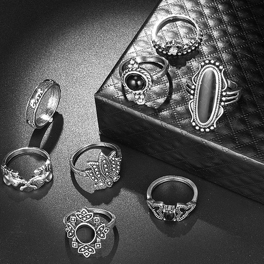 11 pcs Silver Knuckle Rings Set Gothic Crescent Ring Set Punk Silver Plated Cross Ring for Women