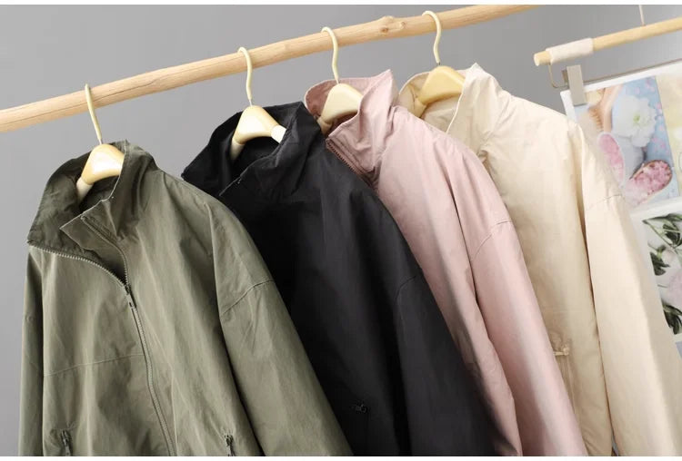 Women's New Autumn Zippered Loose Workwear Windbreaker Short Coat Women's Casual Long-sleeved Tops