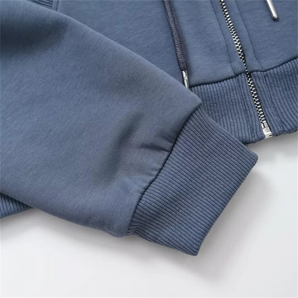 Autumn new women's fashionable casual zipper decoration hooded long sleeved sweatshirt jacket trumpet pants set