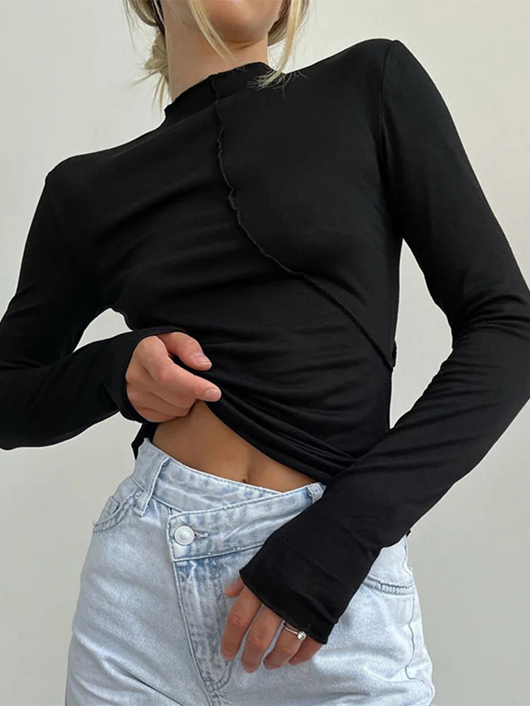 2025 Turtleneck Y2K Long Sleeve T Shirts Women White Autumn Winter Casual Black Basic Gray Sexy Tops 90s Fashion Vintage