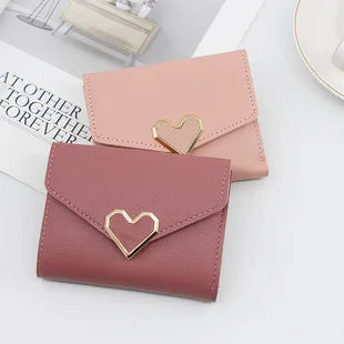 Korean version women wallet short heart-shaped three fold women's wallet multi card slot card bag zero wallet  purses for women