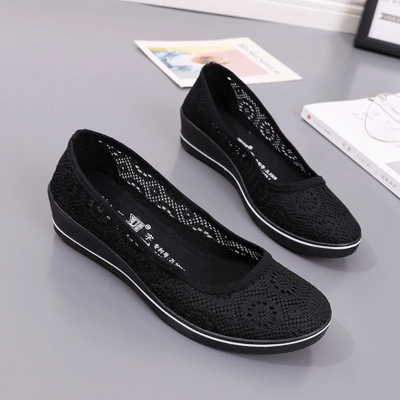 White Lace Hollow Breathable Little White Shoes Flat Mid Wedge Heel Women's Summer Beauty Shoes Size 34-41 White Sneakers Women