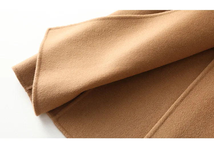 2025 Autumn 100% Wool Coats With Belt Fashion Open Stitch Elegant Woolen Cashmere Coat Veste Femme Tops