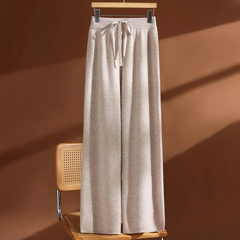 ADDONEE Autumn Winter Women's 100% Wool Set Hoodie Pullover Wide Leg Pants Thick Casual Cashmere Knitwear Sweater Trousers Suit