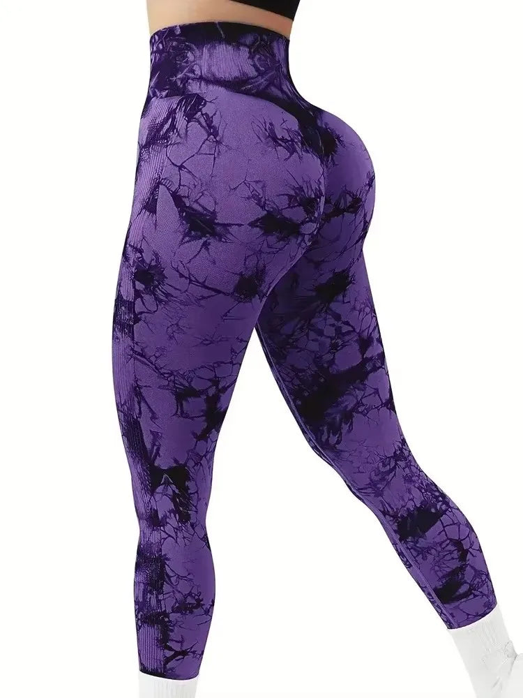 Tights Women Tie Dye Leggings High Waist Lifts Butt Tummy Control Push Up Seamless Yoga pants Ladies Workout Gym Clothing
