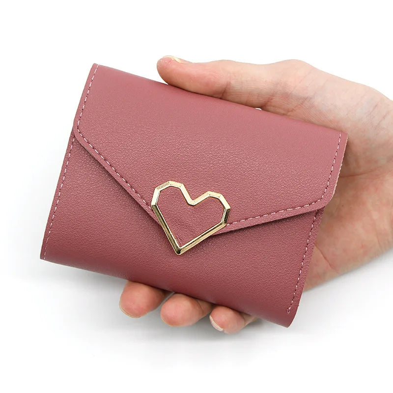 Korean version women wallet short heart-shaped three fold women's wallet multi card slot card bag zero wallet  purses for women