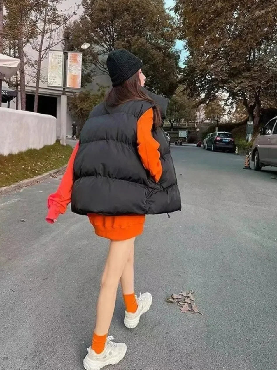 New in Autumn Winter Women Loose Fashion Stand Collar Elegant Down Coats Warm Outerwear Casual Sleeveless female Vests Jackets