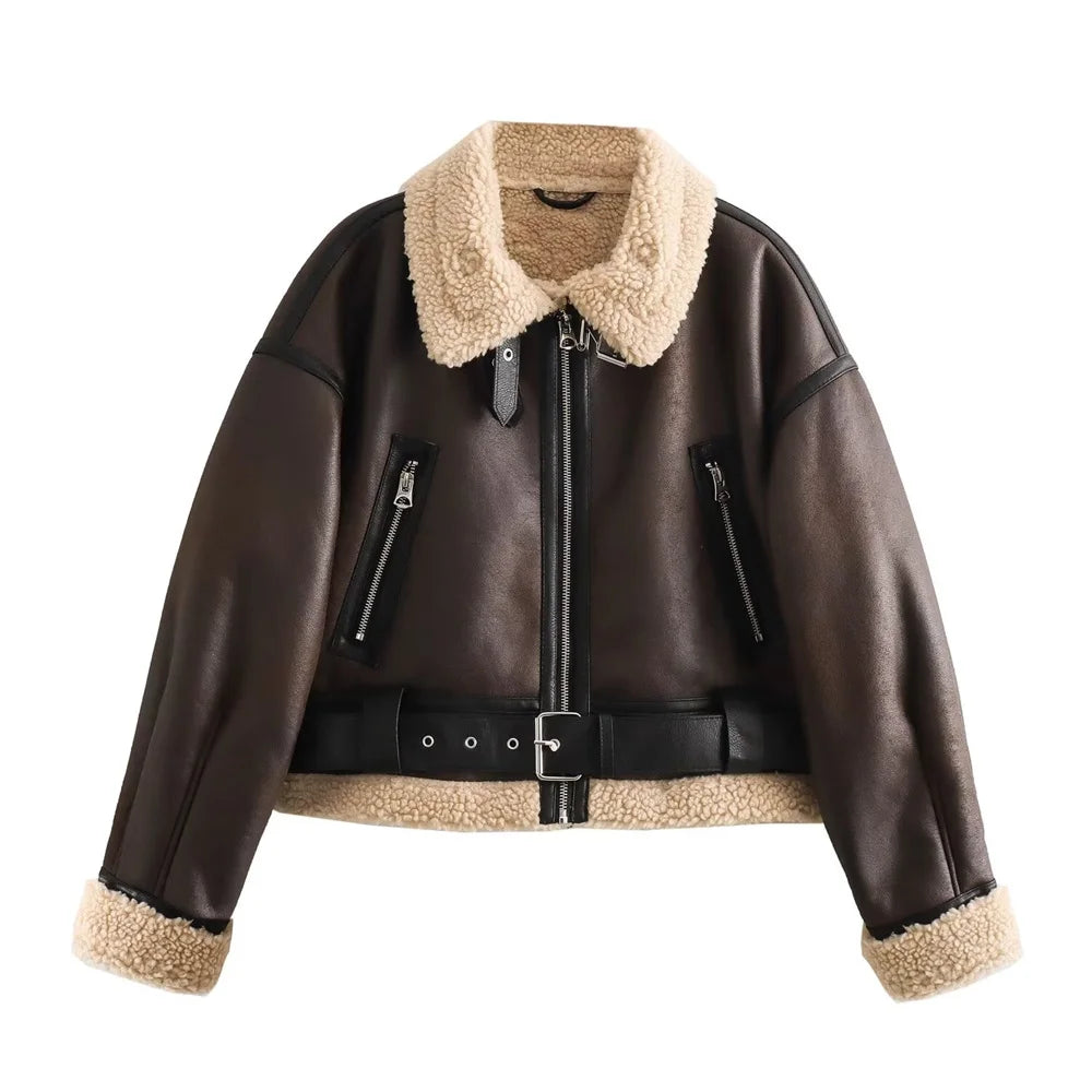 2025 Autumn/Winter New Product Casual Women's Wear Flip Collar Fur Integrated Loose and Versatile Short Jacket Coat
