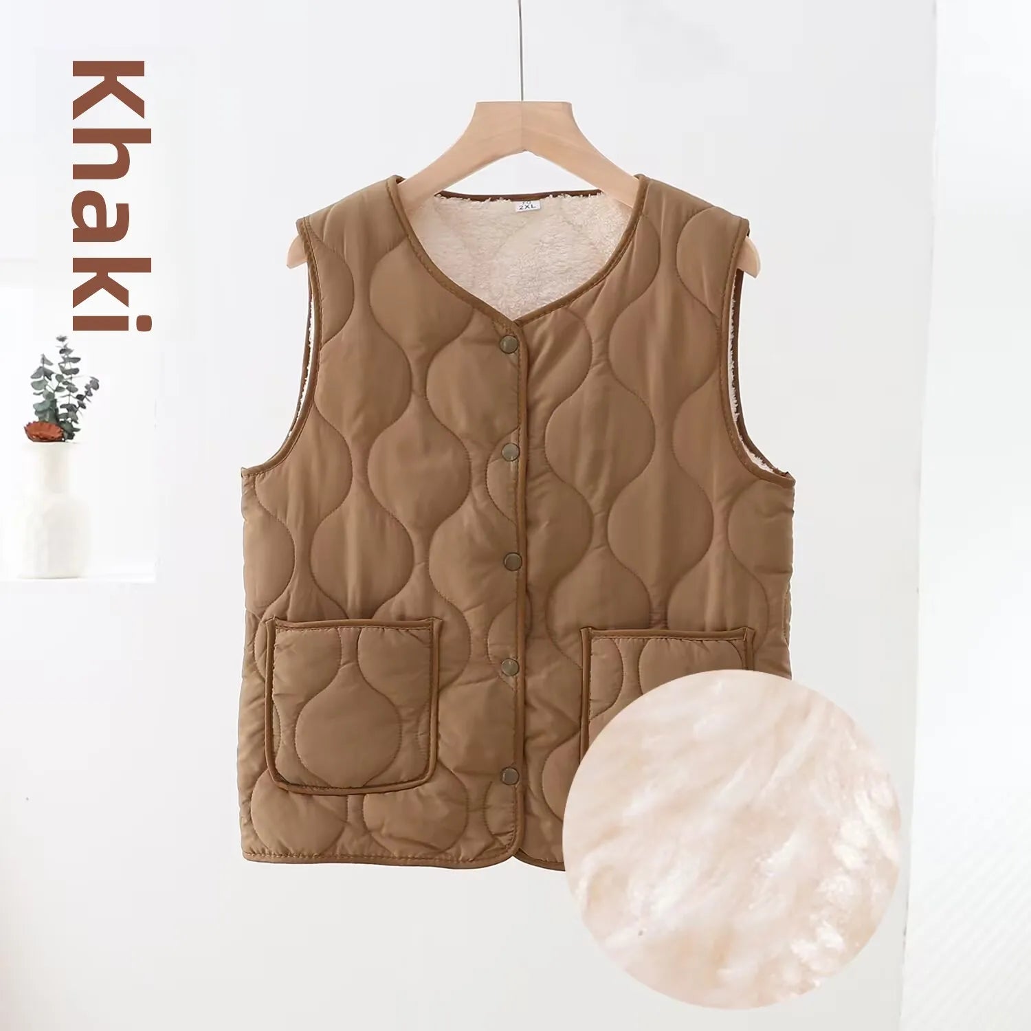 Women's Thickened Warm Vest 2025 Winter New Style Home Wear Outerwear Fleece Lined Non-Bulky V-Neck Casual Style Polyester Fiber
