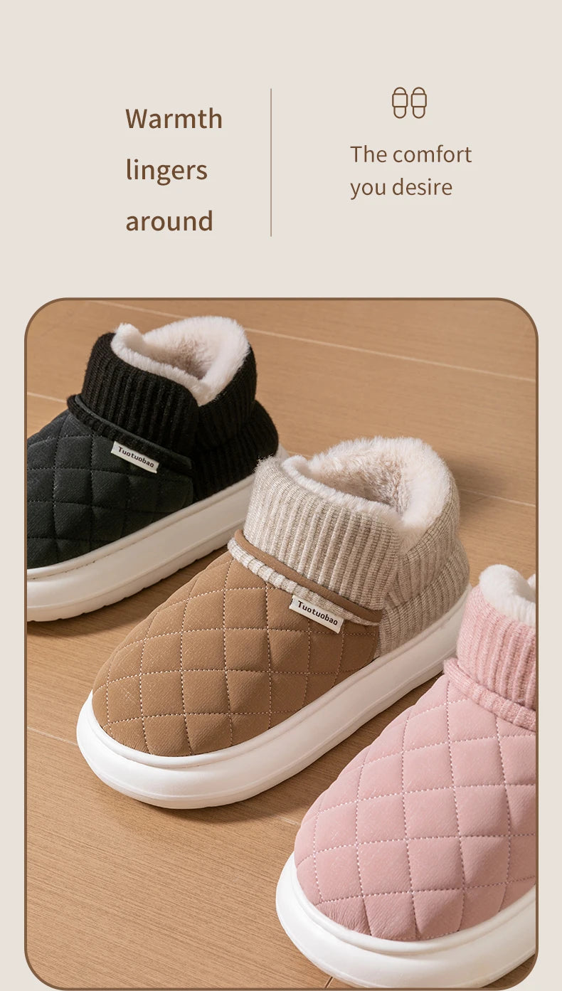 Winter thick soled anti slip warm cotton shoes with fleece bag and cotton slippers for external wear
