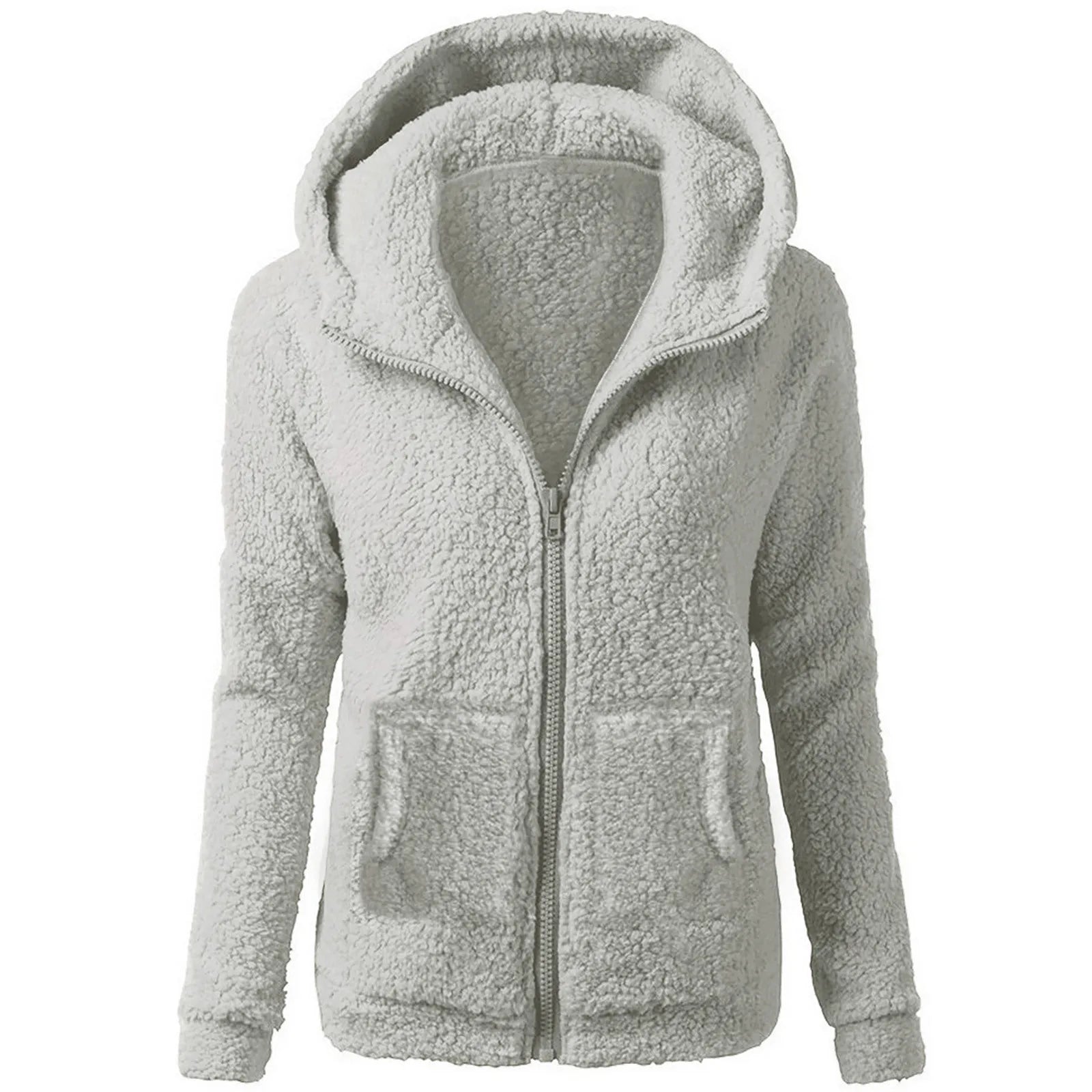 Women'S Fashion Jackets Solid Lambswool Coat Slim Straight Hooded Plush Zip Up Jackets Autumn Winter Simple Versatile Jackets