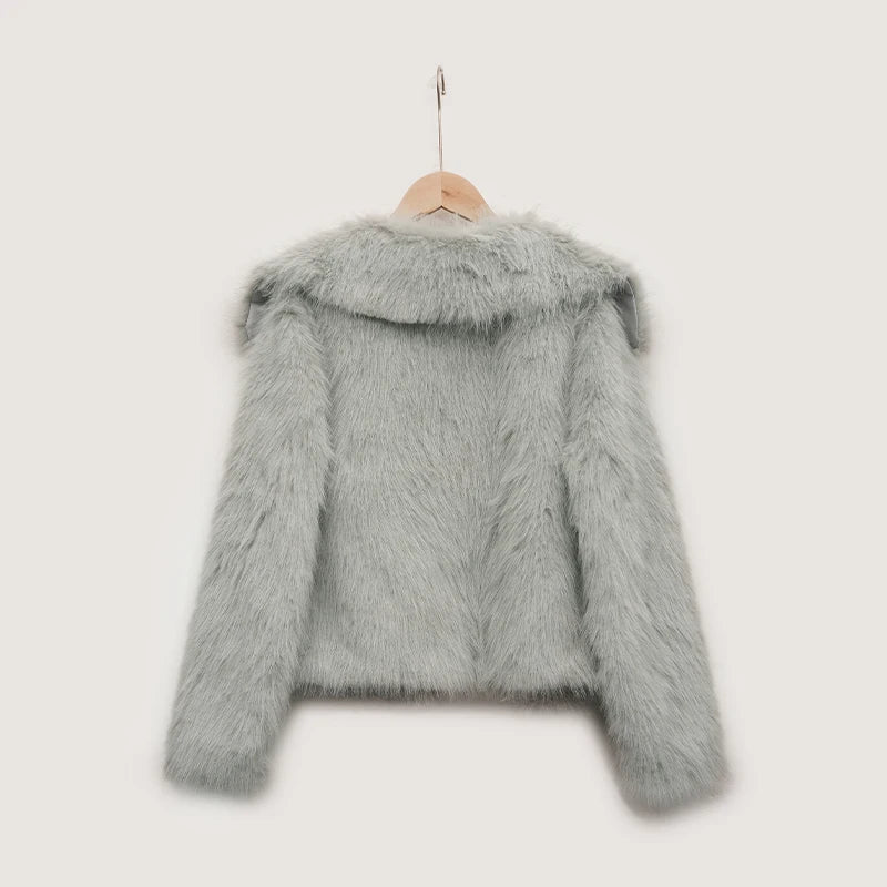 Fashion Vintge Women's Faux Fur Coat Turn-Down Collar Classic Overcoats Basic Fluffy Fox Jackets Lady Elegant Overcoats