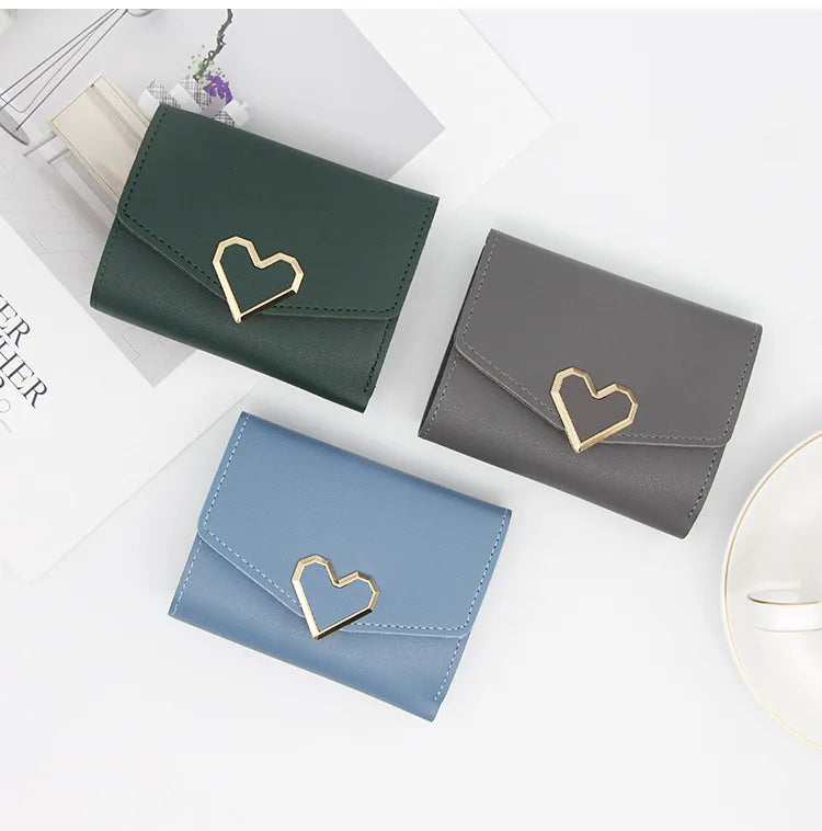 Korean version women wallet short heart-shaped three fold women's wallet multi card slot card bag zero wallet  purses for women