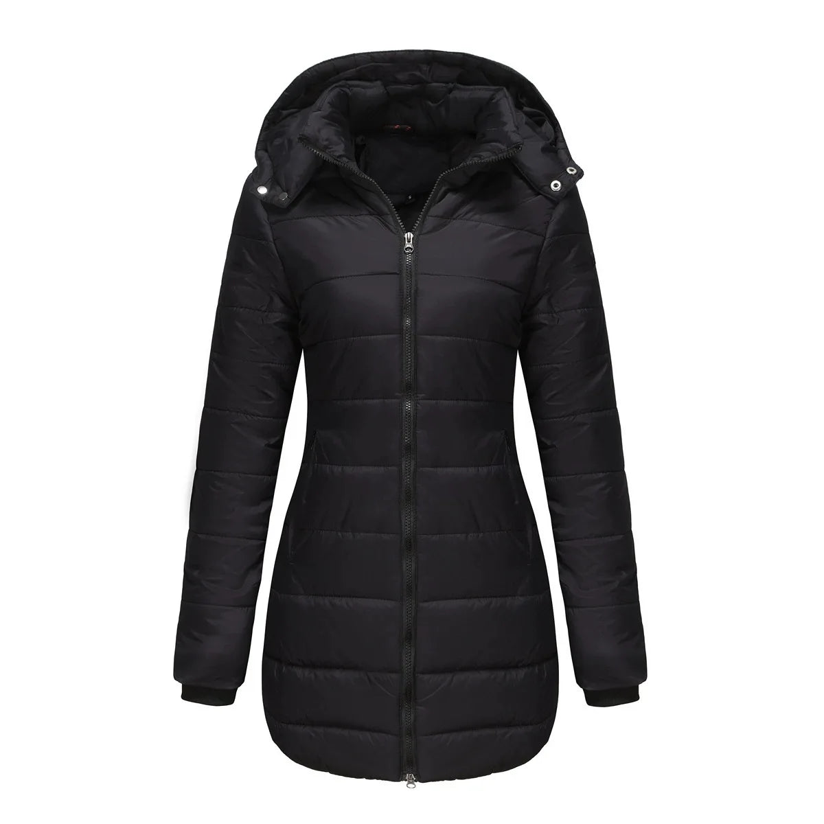 New Winter Women's Cotton Jacket Mid-Length Slim Fit down Cotton Coat Warmth Polyester Fiber Long Sleeve Zipper Closure
