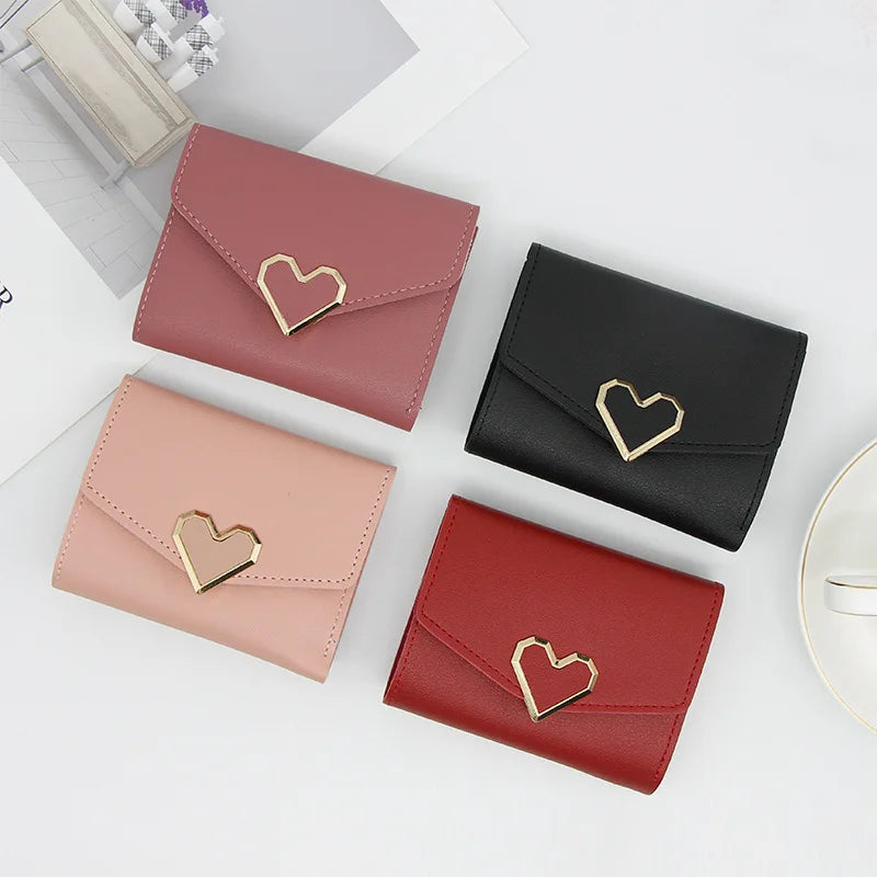 Korean version women wallet short heart-shaped three fold women's wallet multi card slot card bag zero wallet  purses for women